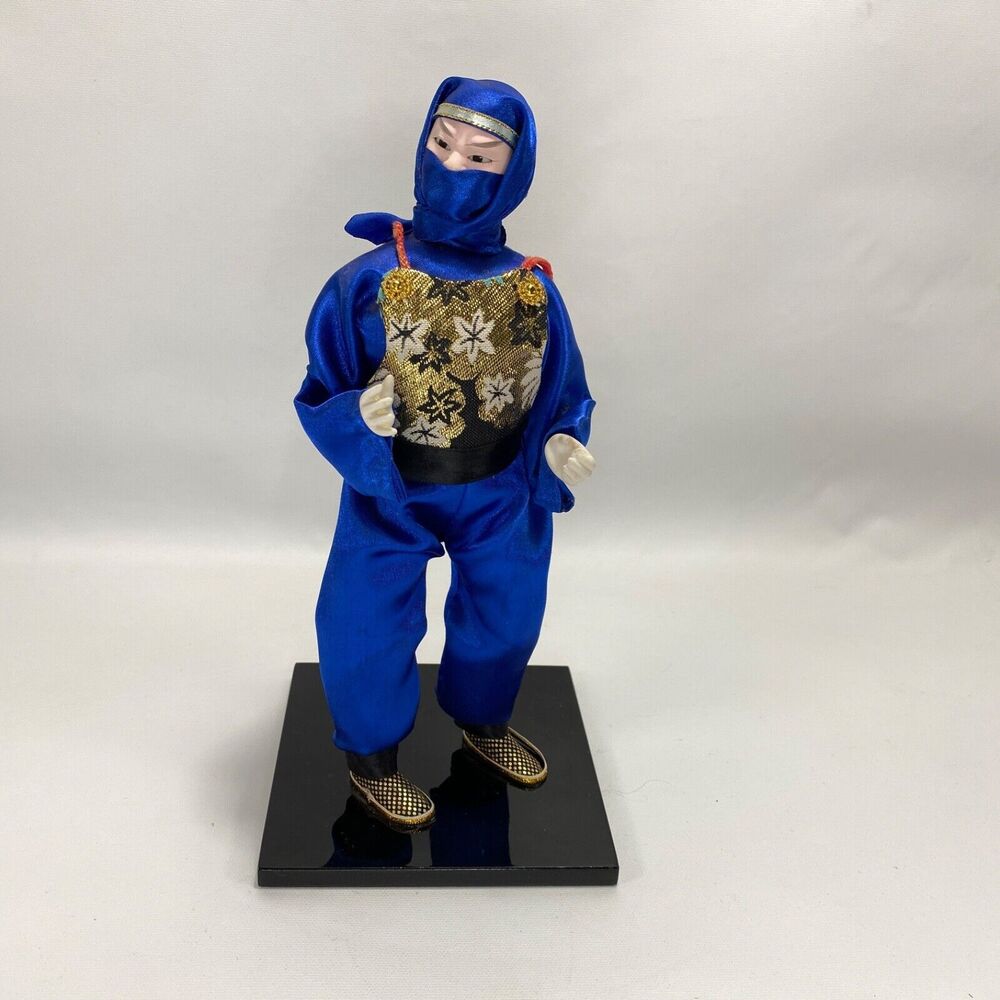 Japanese Ninja Doll Figurine Collectible Blue Satin Outfit Breast Plate No Sword